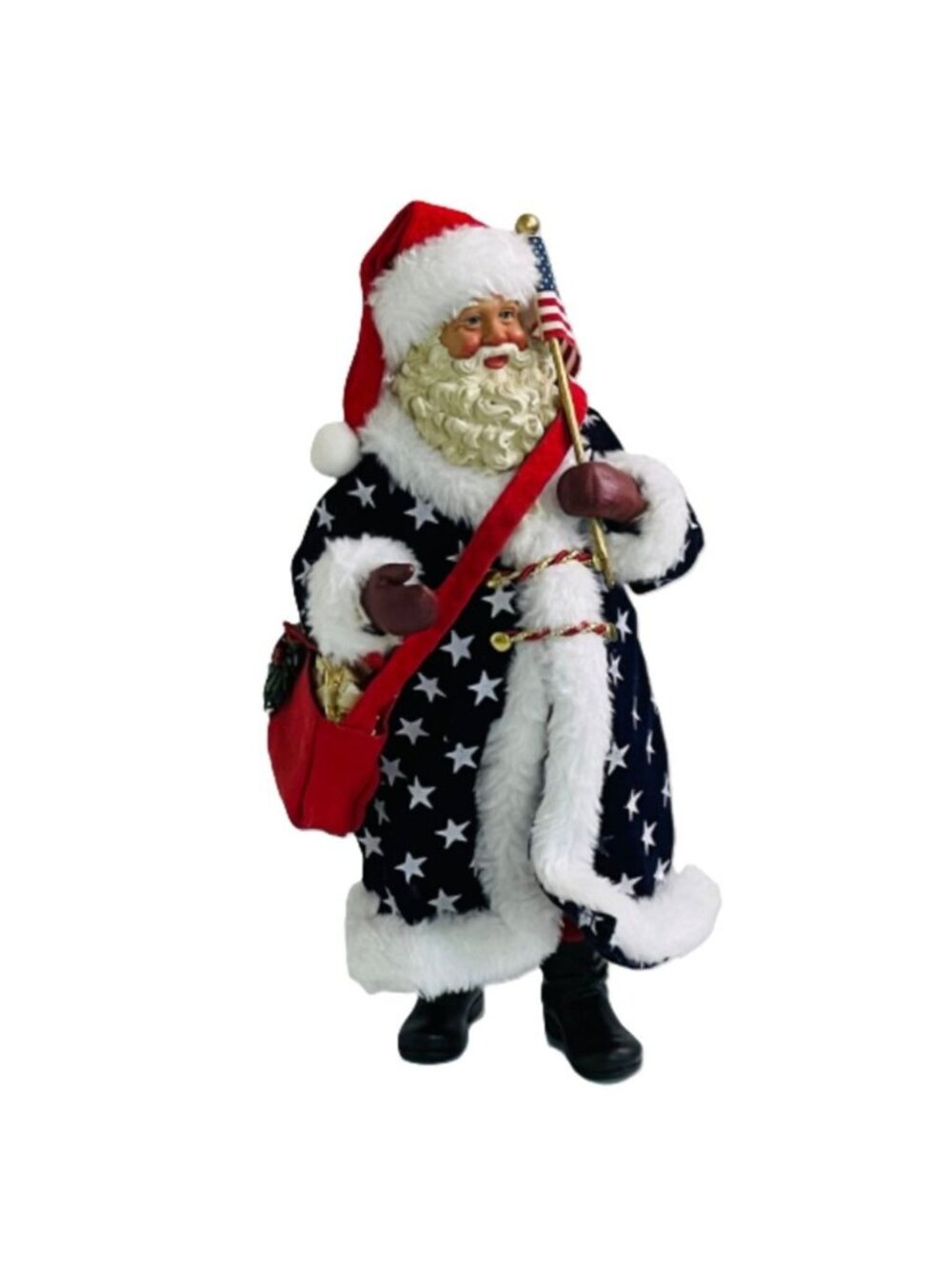 Patriotic USA Santa Claus Christmas Figurine with American Flag 10.5" Americana